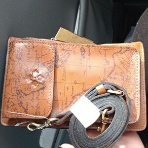 Patricia Nash Leather wallet crossbody bag Map design phone card carrier RFID